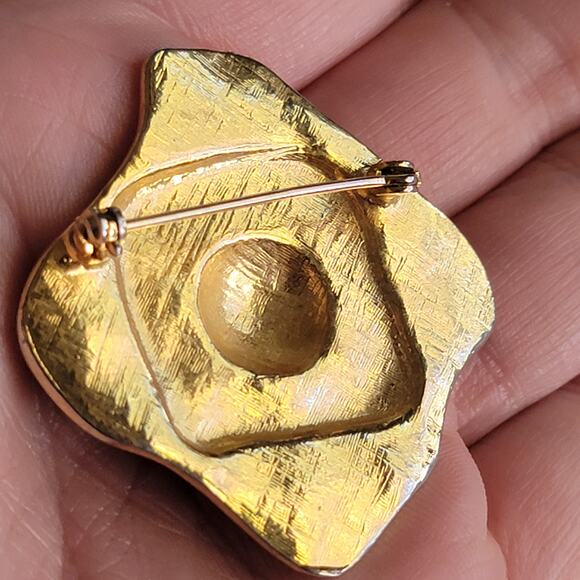 Brooch Women Vintage Pin Modernist Gold Tone Hammered Abstract Brooch - Picture 3 of 10